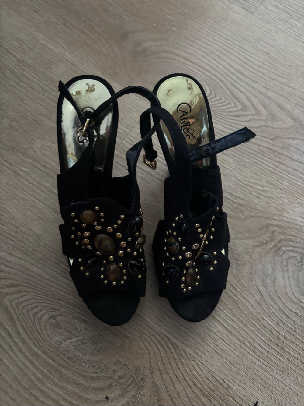 Carlos by Carlos Santana Black Gem-Embellished Open-Toe Not great condition